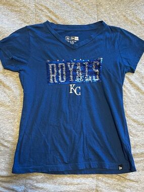 New Era Kids Royal Blue Sequin 'Royals' V‑Neck Tee | Girls 10/12